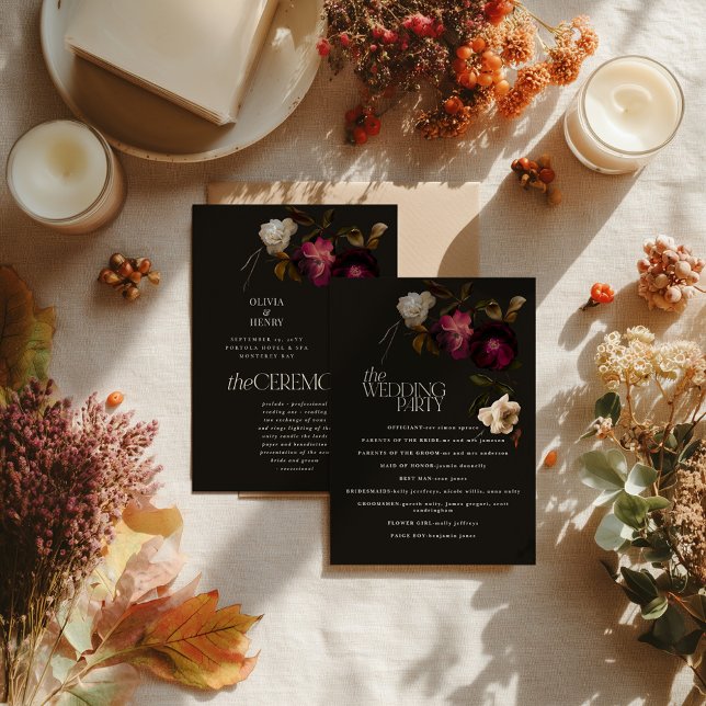 Dark Floral Wedding Program Elegant Burgundy (Creator Uploaded)