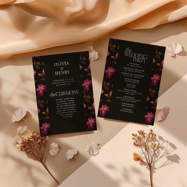 Dark Floral Wedding Program Elegant Burgundy (Creator Uploaded)