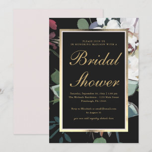 Dark Floral with Faux Gold Frame Bridal Shower Invitation