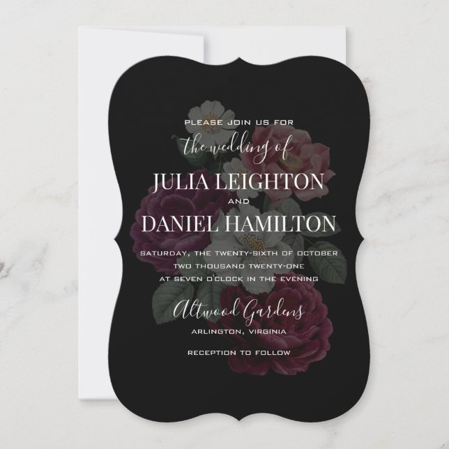 Dark Florals Modern Wedding Invitation (Front)