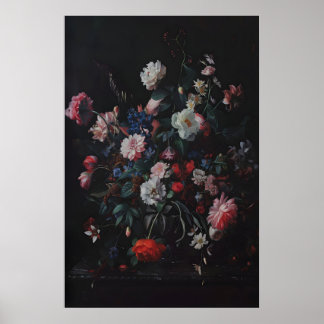 Dark Flowers Bouquet Art Print Moody Floral Wall