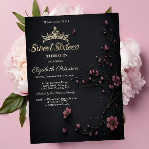 Dark Flowers Dark Gothic Sweet 16 Invitation