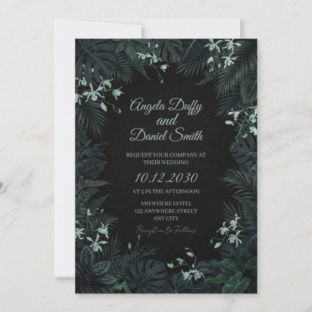 Dark Forest Botanical Wedding Invitation (Front)
