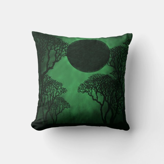 Dark Forest Eclipse Pillow, Green Cushion (Front)