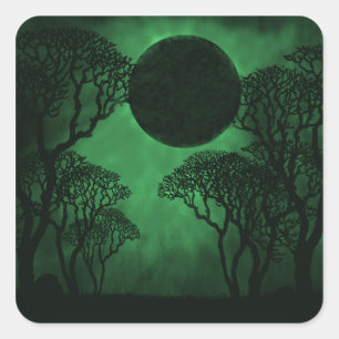 Dark Forest Eclipse Square Stickers, Green Sticker