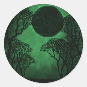 Dark Forest Eclipse Stickers, Green Classic Round Sticker