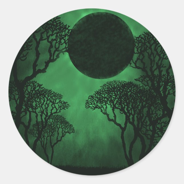 Dark Forest Eclipse Stickers, Green Classic Round Sticker (Front)