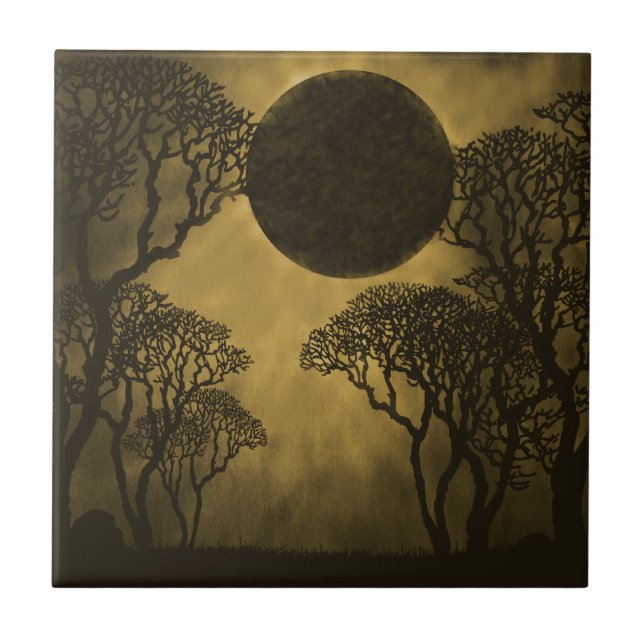 Dark Forest Eclipse Tile, Gold Ceramic Tile (Front)