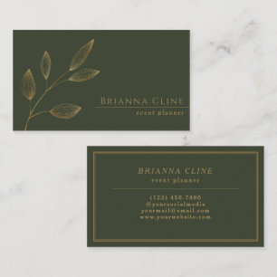 Dark Forest Green and Faux Gold Modern Elegant Business Card