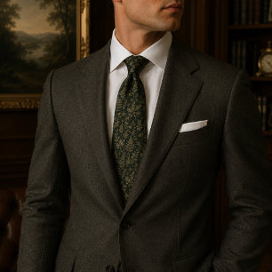 Dark Forest Green Botanical Fern Tie