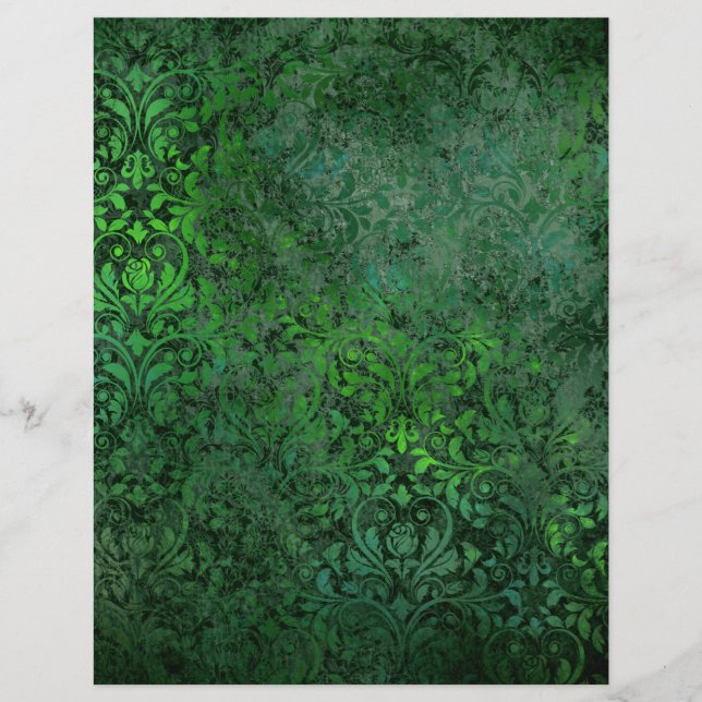 Dark Forest Green Damask Floral Scrapbook Paper (Front)