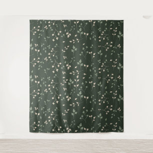 Dark Forest Green Ditsy Botanical Leaf Pattern Tapestry
