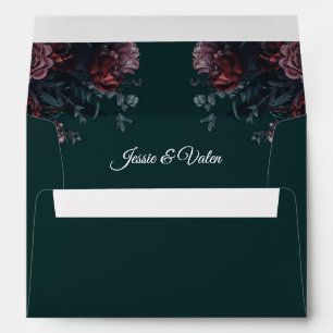 Dark Forest Green Elegant Wedding Maroon Mauve Envelope