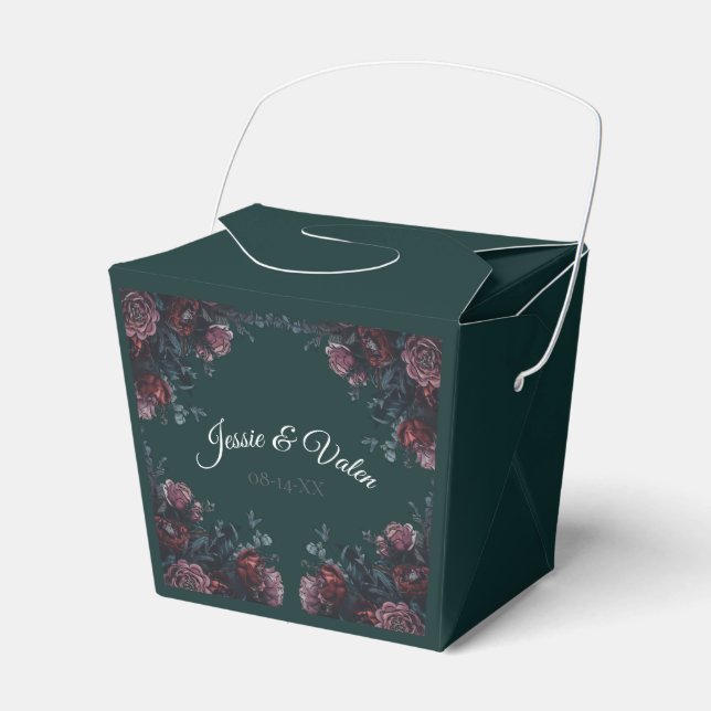 Dark Forest Green Elegant Wedding Maroon Mauve Favour Box (Front Side)