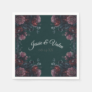 Dark Forest Green Elegant Wedding Maroon Mauve Napkin