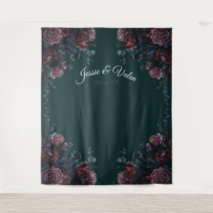 Dark Forest Green Elegant Wedding Maroon Mauve Tapestry