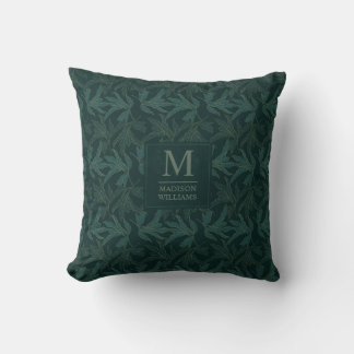 Dark Forest Green Floral Seamless Leaf Pattern Cushion