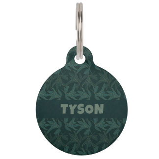 Dark Forest Green Floral Seamless Leaf Pattern Pet Tag