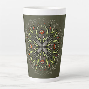 Dark Forest Green Goblincore Mushroom Eyes Trippy Latte Mug