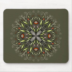 Dark Forest Green Goblincore Mushroom Eyes Trippy Mouse Pad