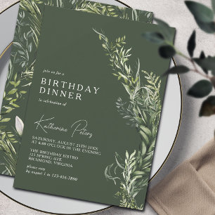 Dark Forest Green Moss Botanical Birthday Dinner Invitation