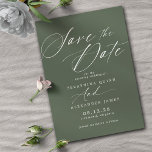 Dark Forest Green Moss | Simple Elegant Script Save The Date<br><div class="desc">Simple and elegant save the dates featuring "Save the Date" text in a vintage-inspired script. Contrasting white font on a dark green background.</div>