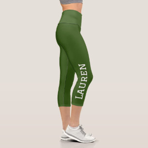 Dark Forest Green Personalised Name Solid Colour  Capri Leggings