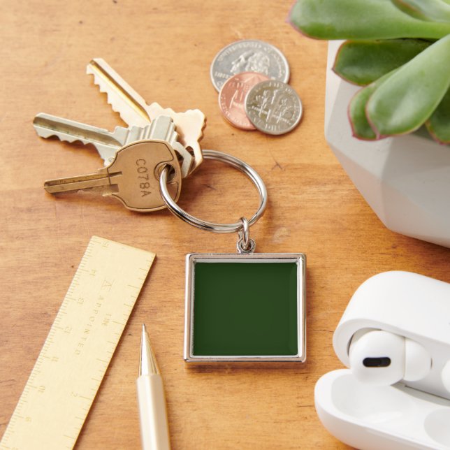 Dark Forest Green Square Metal Keychain (Desk)