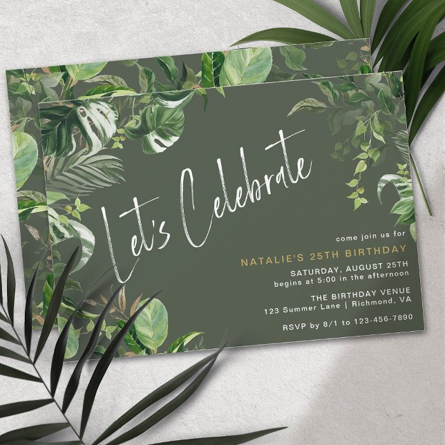 Dark Forest Green Tropical Theme Any Age Birthday Invitation (Creator Uploaded)