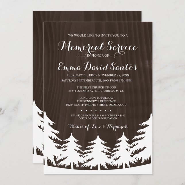 Dark Forest Memorial Service Invites (Front/Back)