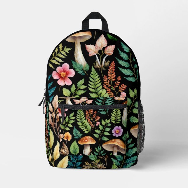Dark Forest Mushroom Woodland Art Printed Backpack (Front)