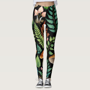 Dark Forest Mushroom Woodland Pattern Art Leggings