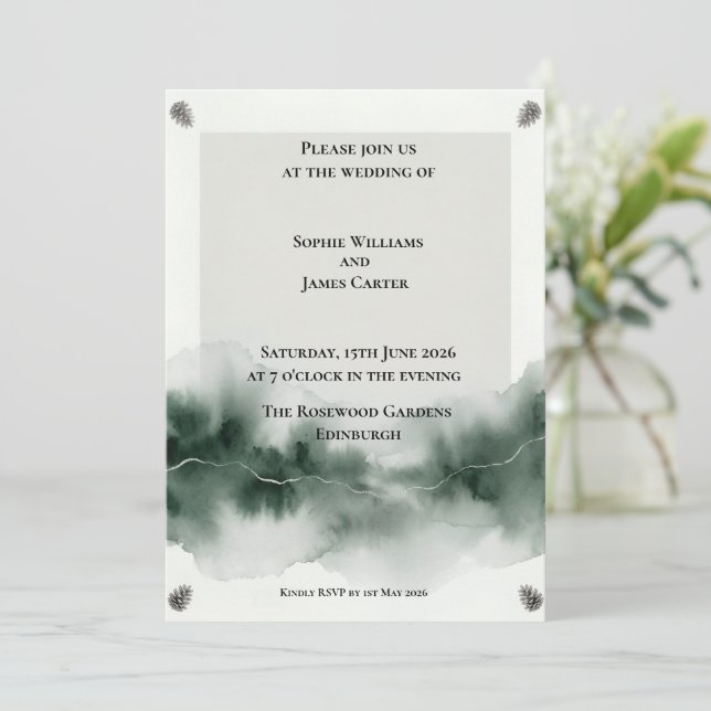 Dark Forest Scottish Highland Wedding Invitation (Standing Front)