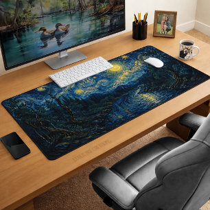 Dark Forest Starry Nightscape Desk Mat