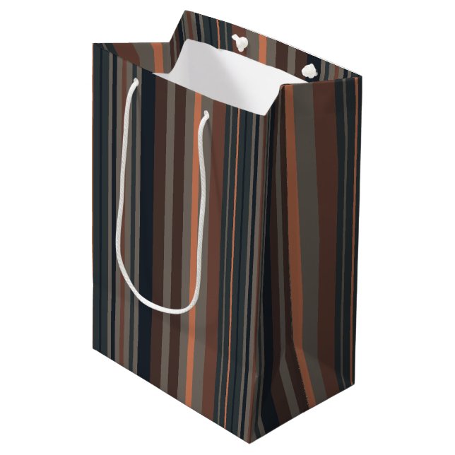 Dark Forest Woodlands Stripes Design  Medium Gift Bag (Front Angled)
