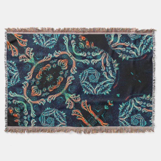 Dark fractal elegance throw blanket (Front)
