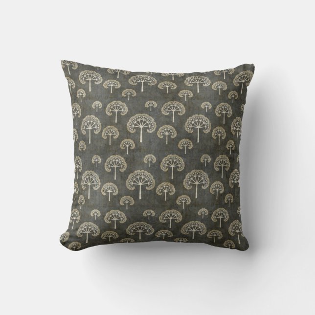Dark Fractal Tree Pattern Cushion (Front)