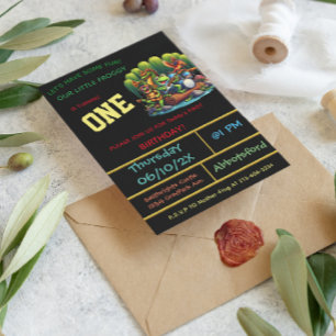 Dark Froggy-Themed First Birthday Party  Invitation