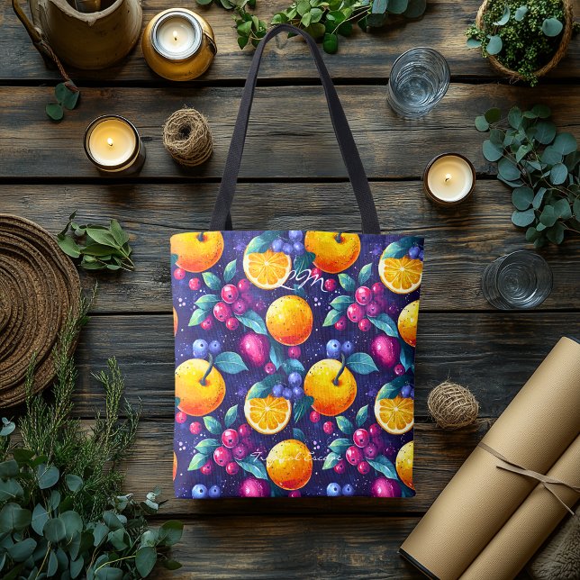 Dark Fruit Pattern – Vibrant Citrus and Berry Tote Bag (Creator Uploaded)