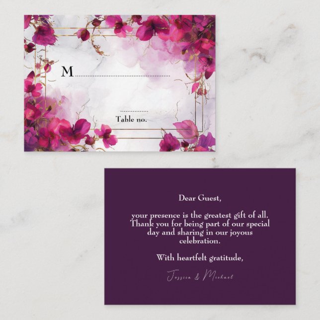 💍Dark Fuchsia Enchantment Watercolor  Place Card (Front/Back)