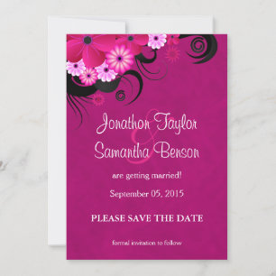 Dark Fuchsia Floral Save The Date Announcement