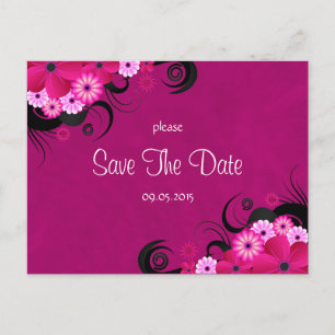 Dark Fuchsia Floral Save The Date Announcements Postcard