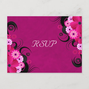 Dark Fuchsia Floral Wedding RSVP Reply Cards