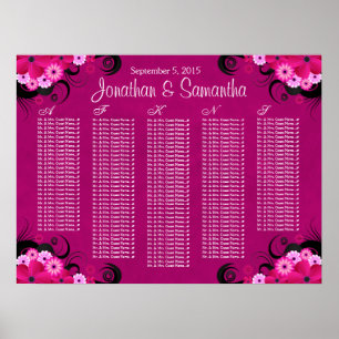 Dark Fuchsia Floral Wedding Table Seating Charts