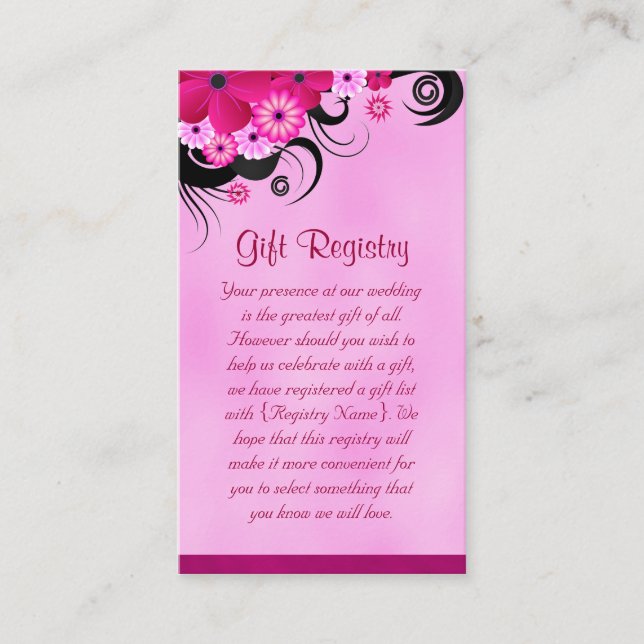 Dark Fuchsia Hibiscus Mini Wedding Gift Registry Enclosure Card (Front)
