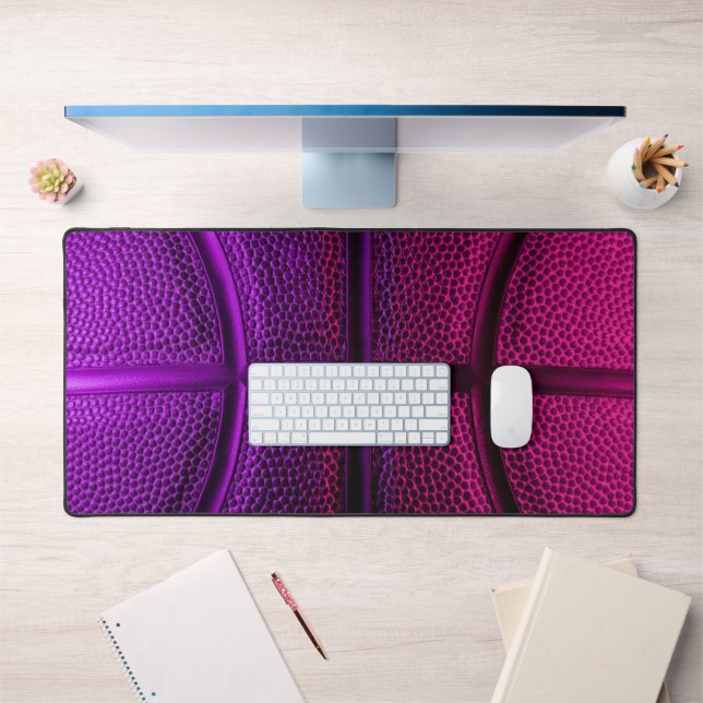 Dark Fuchsia Neon Purple Basketball Ball Gaming Desk Mat (Office 1)