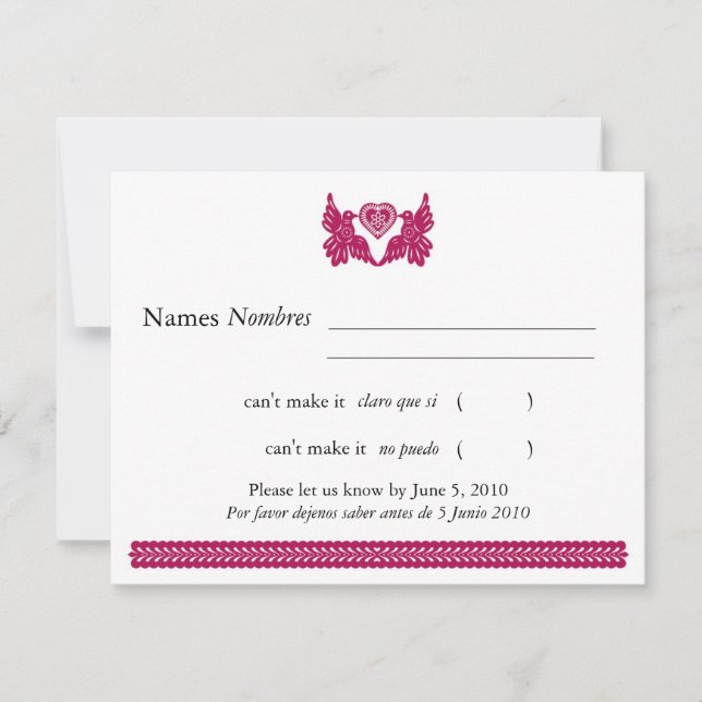 Dark Fuchsia Papal Picado Style Love Birds RSVP (Front)