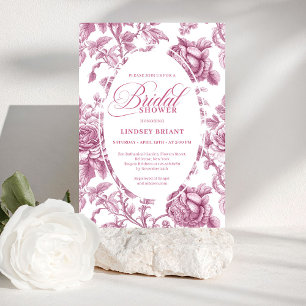 Dark Fuchsia Toile Roses Bridal Shower Invitation 