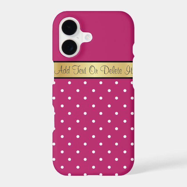 Dark Fuchsia & White Polka Dots Custom Gold Ribbon (Back)