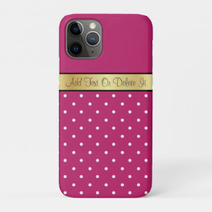 Dark Fuchsia & White Polka Dots Custom Gold Ribbon iPhone 11 Pro Case